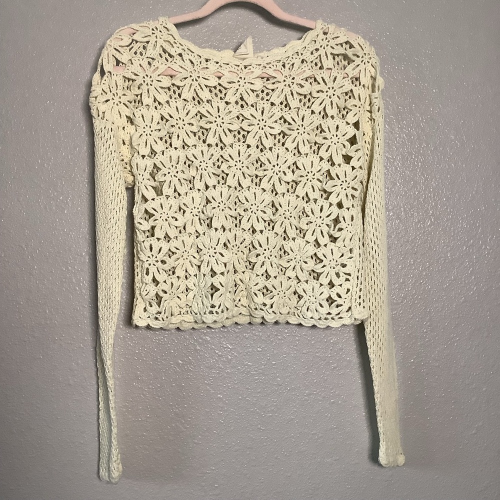 White Crow Cream 100% Cotton Crochet Bohemian Hippie Festival Floral‎ Top M